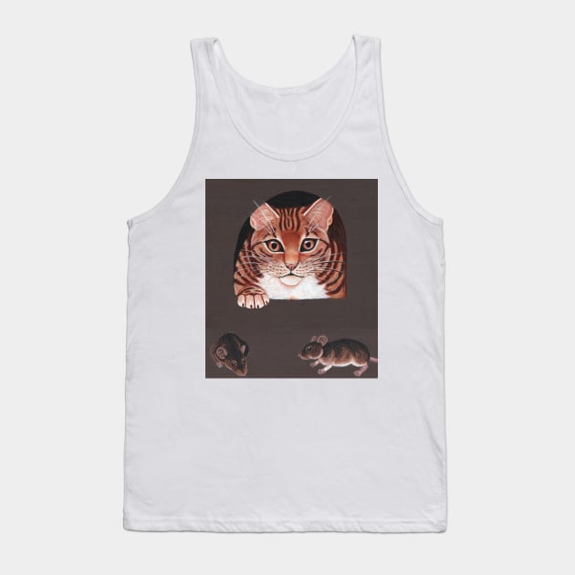 Ginger and White Cat and Mice Tank Top by WolfySilver